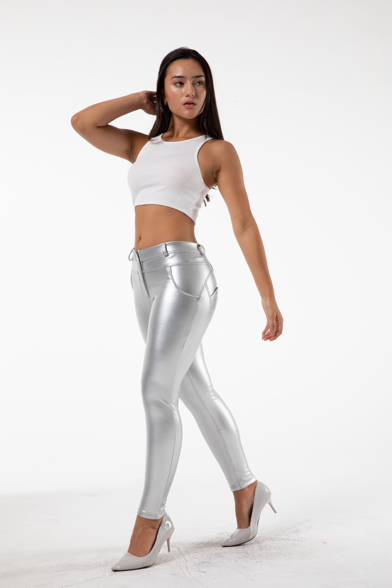 White PU Leather Pants For To Wear Fitness
