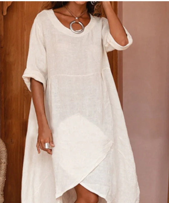 Maxi Dress Neck Pocket Loose Casual Baggy Robe Female Retro Long Dresses