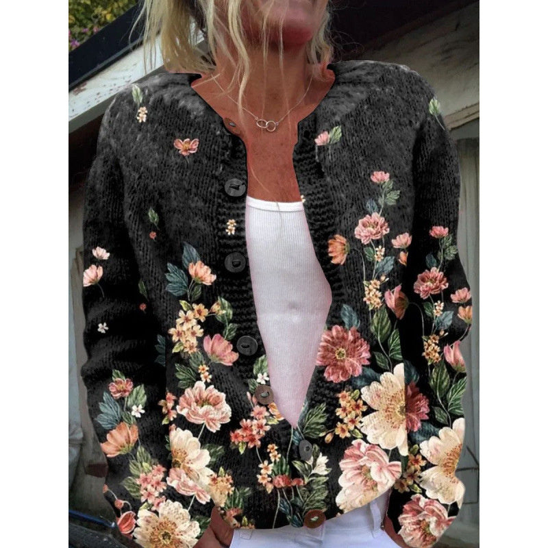 And Style Loose 3D Printed Knitted Cardigan Sweater