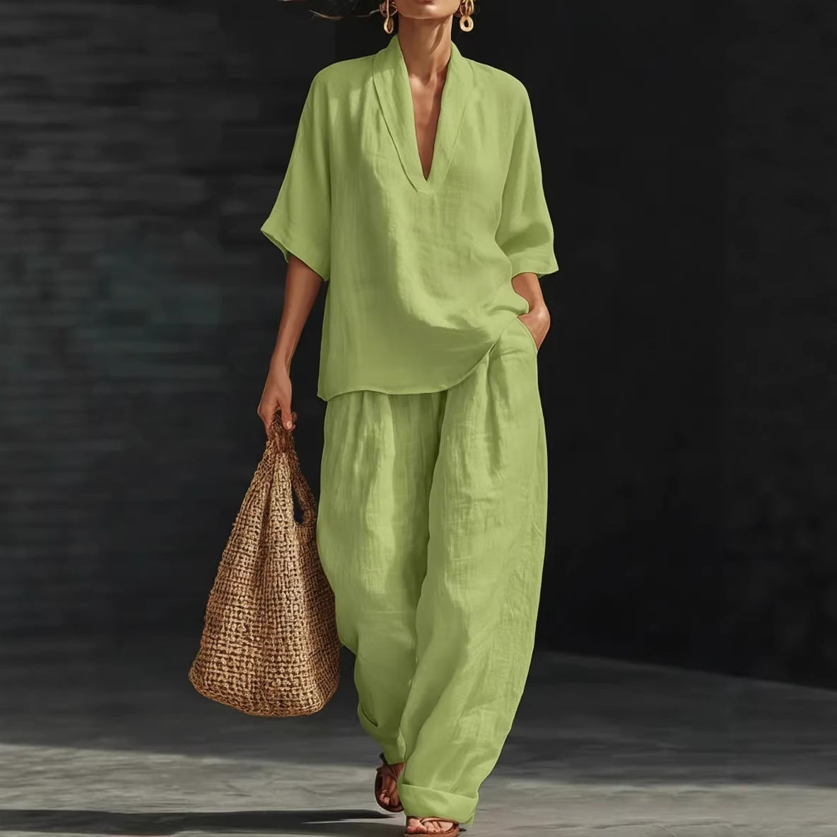 Casual Simple Linen Two-Piece Set