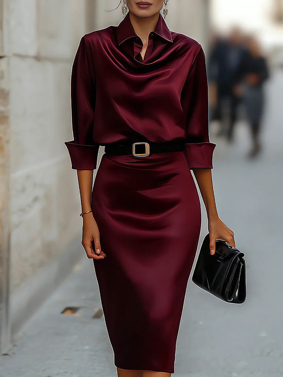 Satin Long-sleeve Casual Dress For Women