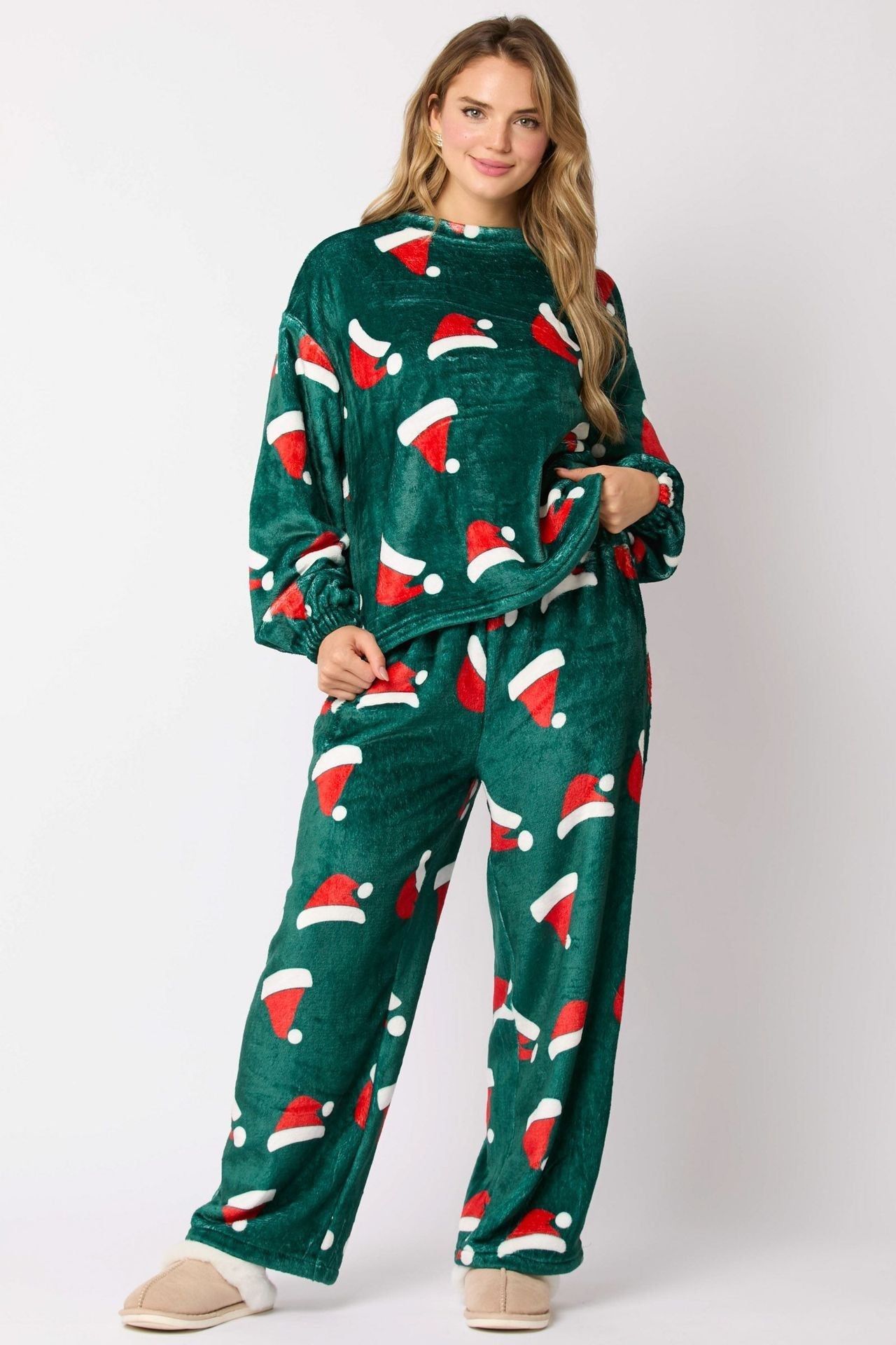 Casual Flannel Pajama Sets For 2 Piece Cute Long Sleeve Matching Lounge Shirts Sets Santa Claus Pajamas Homewear