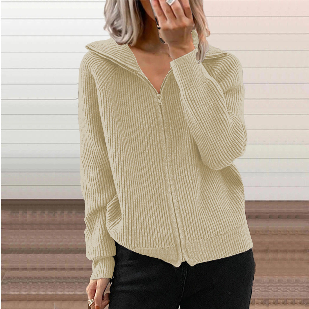 Europe And America Stripe Casual Loose Knitwear Coat Women