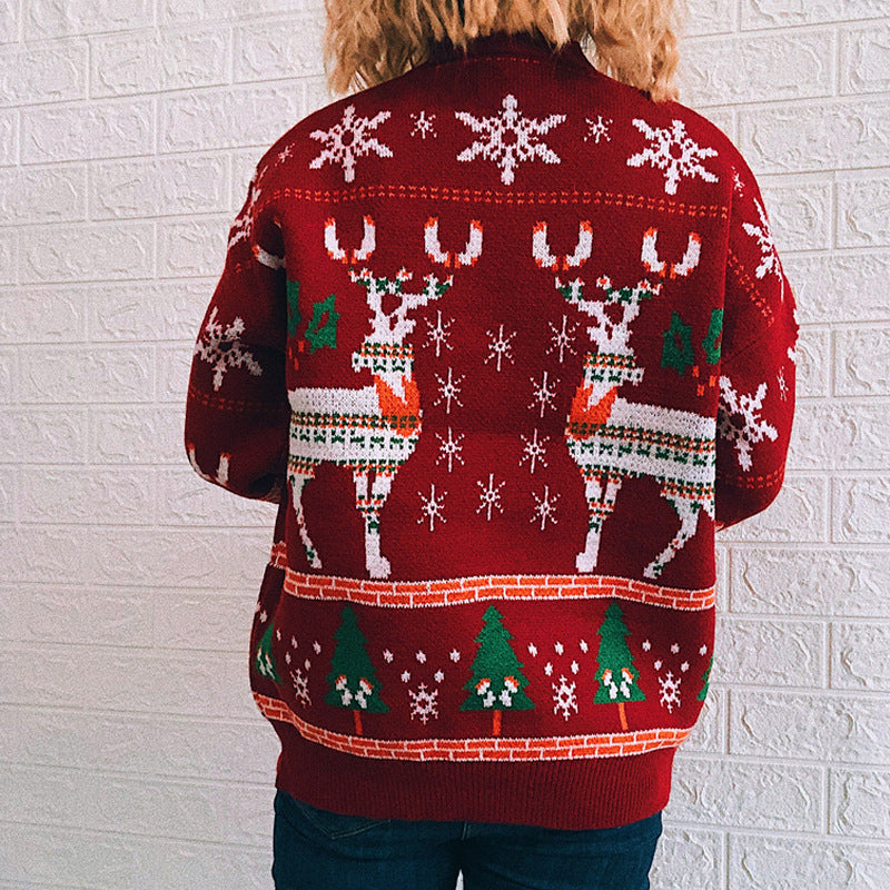 Christmas Theme Elk Snowflake Christmas Tree Knitted Sweater