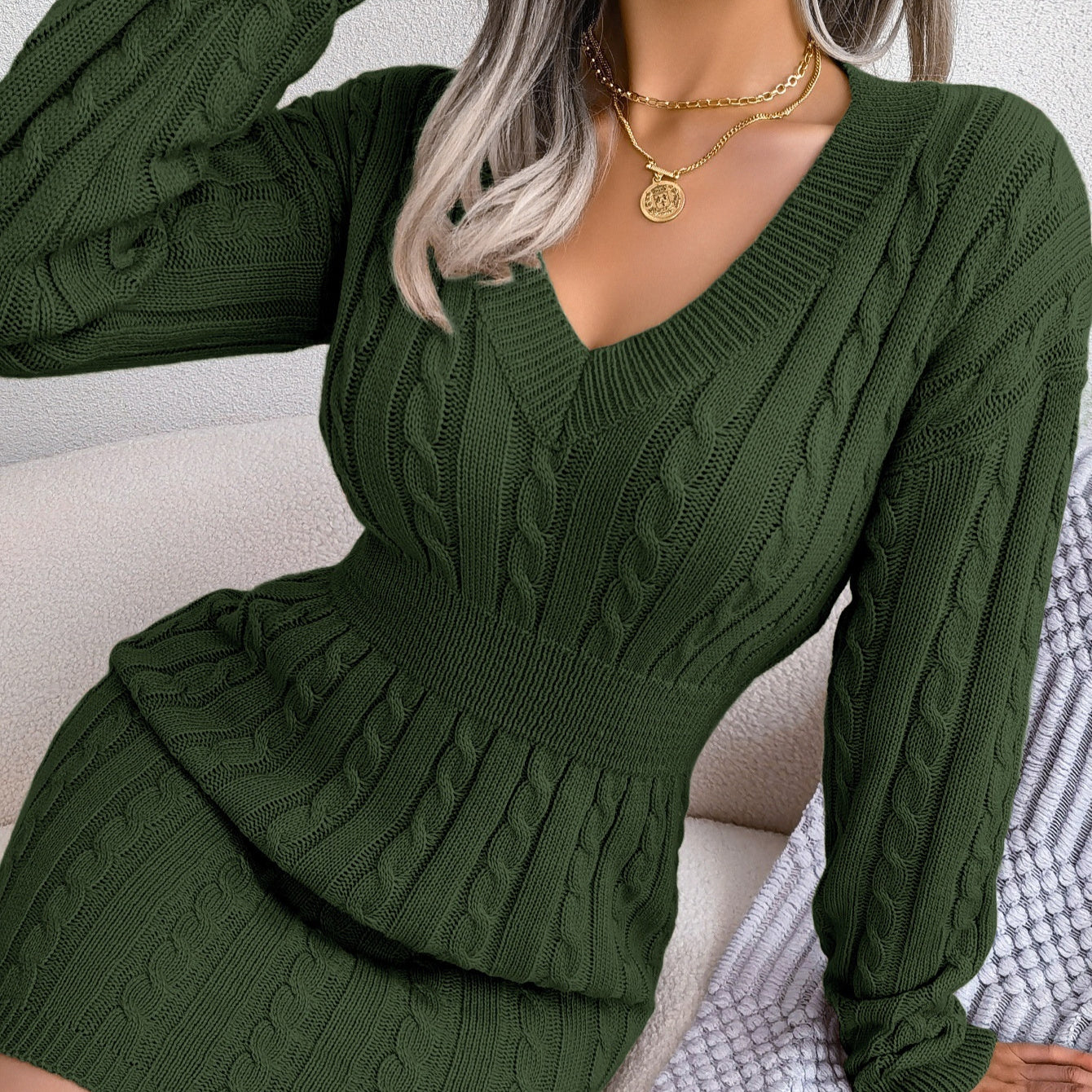 Waist-tight Twist Sheath Dress Woolen Skirt Clothing