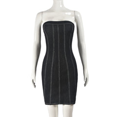 Backless Tube Denim Dress Y2K Slim Short Dresses For Clothing