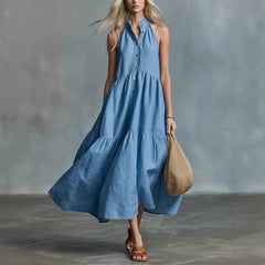 Casual Loose Linen Button-Down Vest Dress