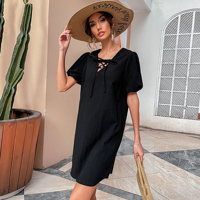 Casual Cotton Linen Loose Strappy Dress