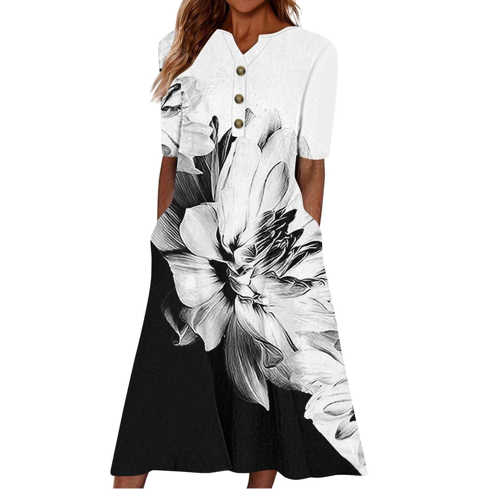 Casual Short Sleeved Long Midi Plain Dresses With Pockets
