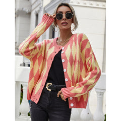 Sweater Single-breasted Printed Round Neck Knitted Cardigan Jacket