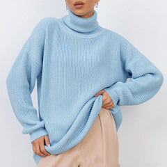 Oversized Black High Neck Long Sleeve Loose Blue Long Beige Sweater