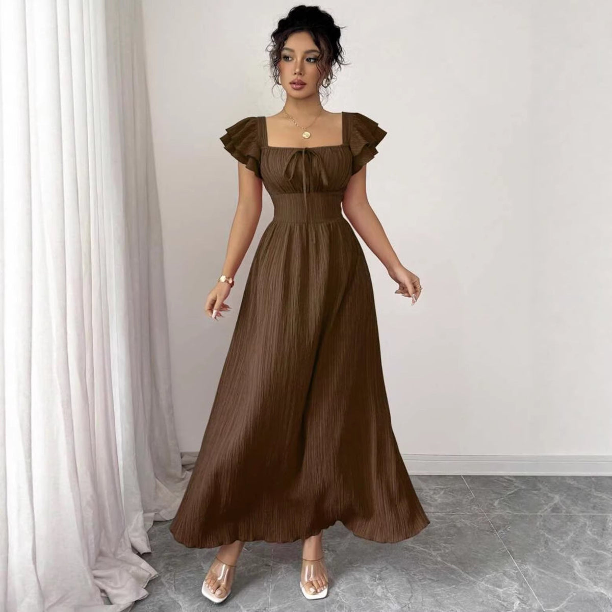 Skinny Waist Skirt Solid Color French Dress