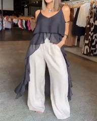 Temperament V-Neck Ruffled Irregular Halter-Neck Dress