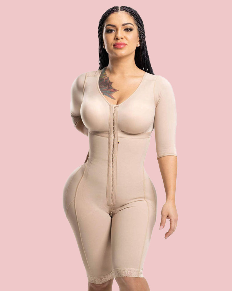 Post-Surgery Double Compression Garments Faja With Sleeves & Bra Tummy Control Shapewear Slimming Fajas Lace Body Shaper