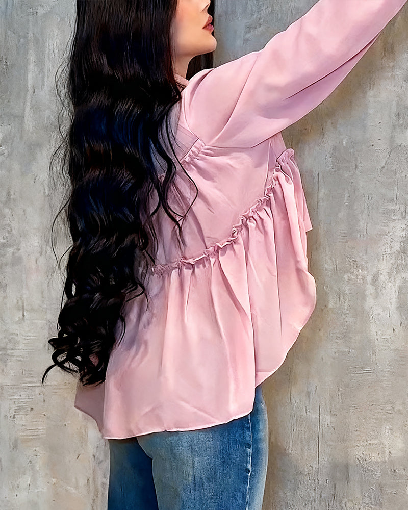 Chiffon Ruffle Long Sleeve Shirt