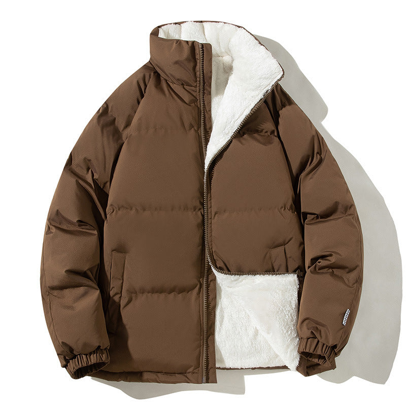 Couples Stand-up Collar Coat With Pockets Warm Plush Thickened Jacket For Men Loose Outwear Top Clothing