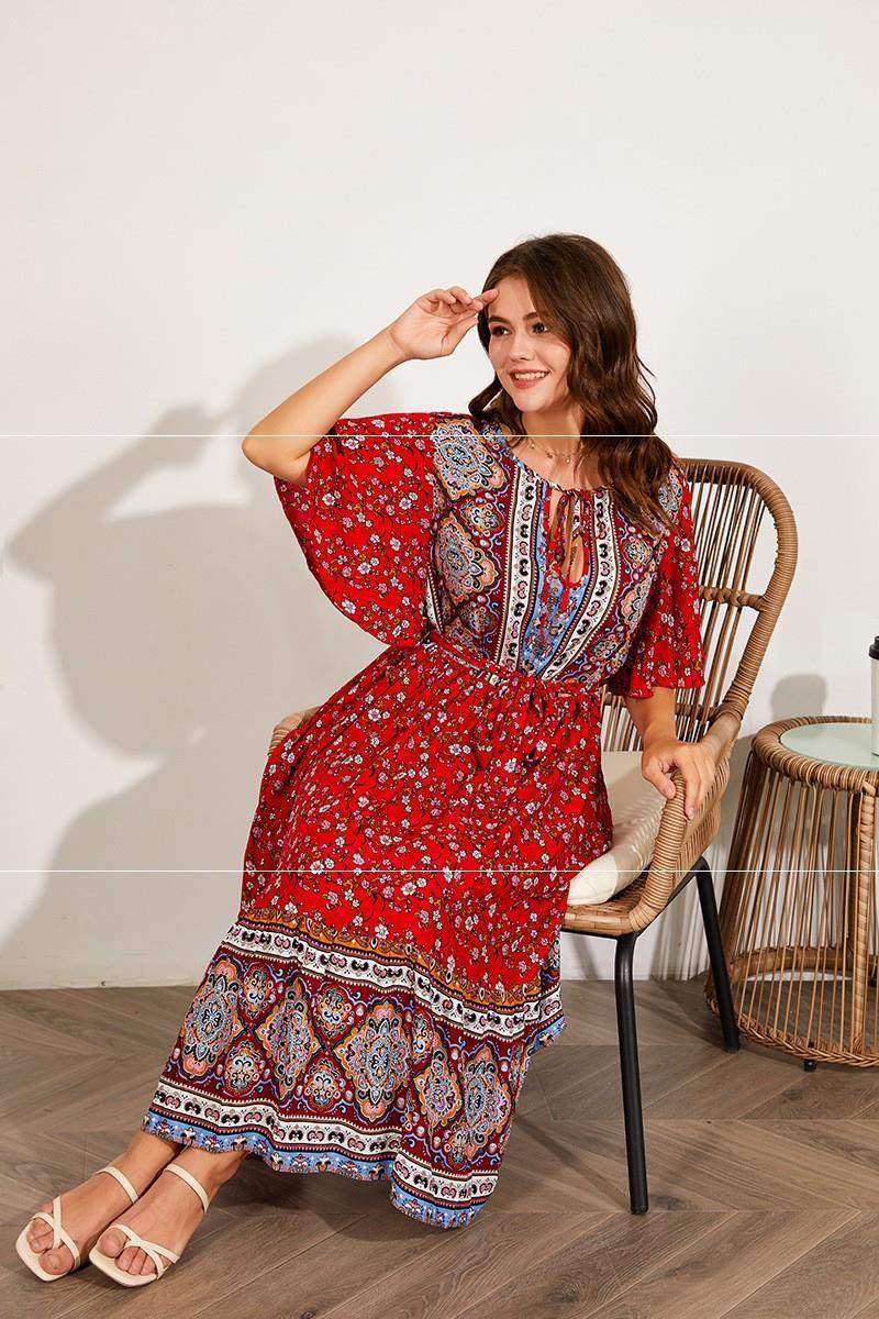 Fat Dresses V Neck Print Beach Dress