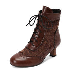 34-50 Plus-Size Lace Patchwork Colorblock Lace-Up Boots