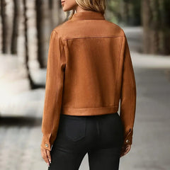 Faux Suede Cropped Jacket, Vintage Stand Collar Short Coat Casual Button Up Fall Outwear