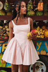 Square Neck Sleeveless Dress With Backless Bow Design Slim Short Dresses For Clothing