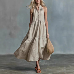 Casual Loose Linen Button-Down Vest Dress