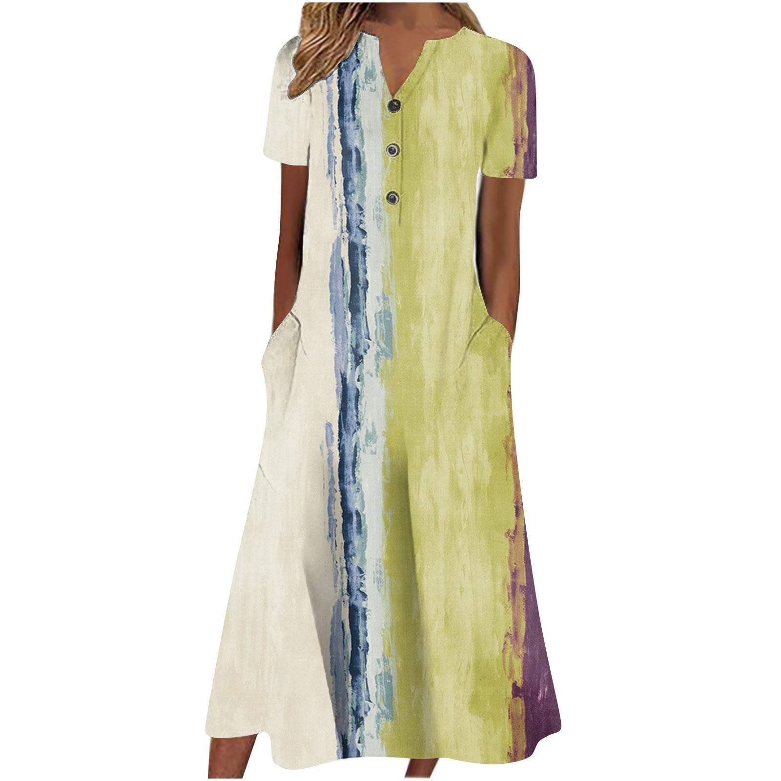 Casual Short Sleeved Long Midi Plain Dresses With Pockets