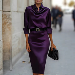 Satin Long-sleeve Casual Dress For Women