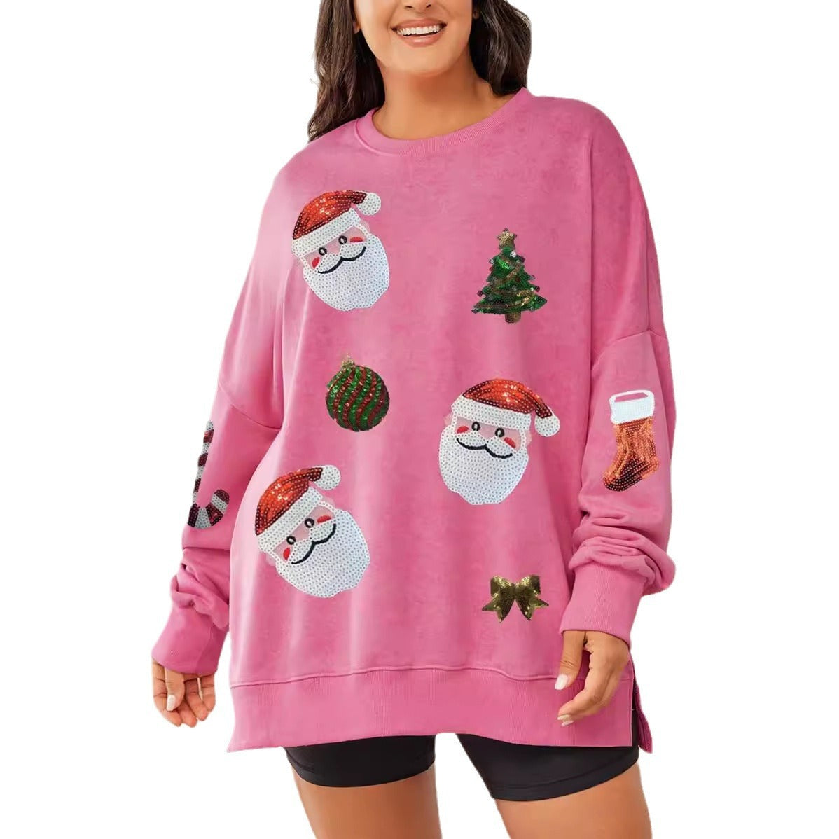 Christmas Sequined Top Loose Casual Long Sleeves Sweater