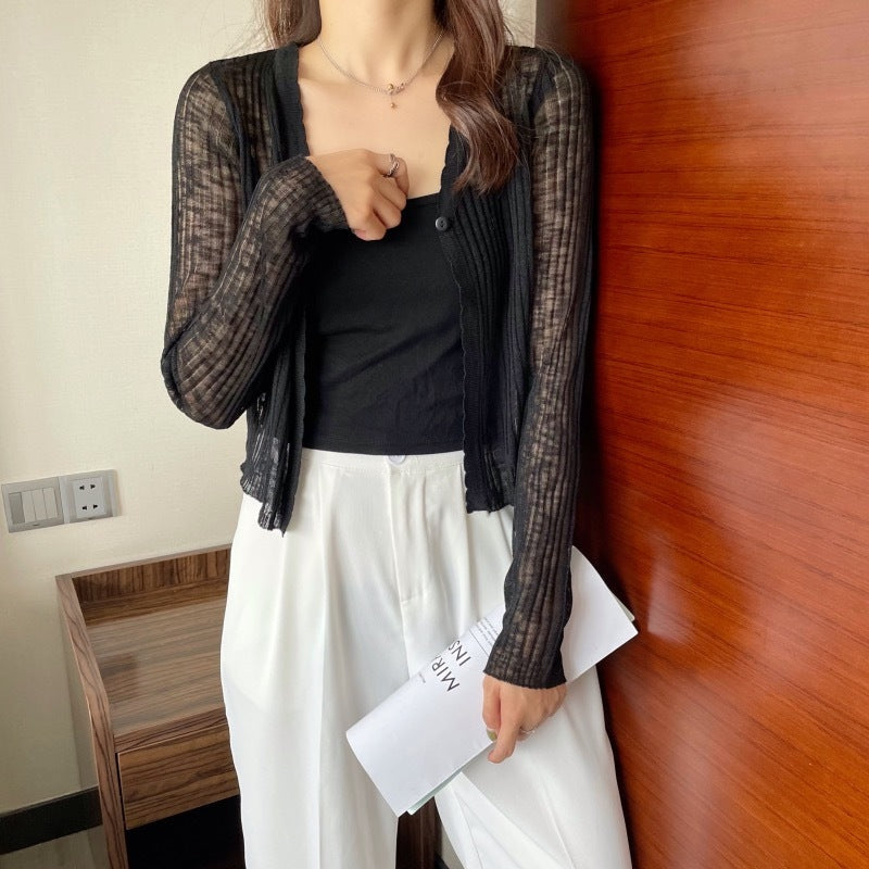 Very Fairy Blouse, Ice Silk Sunscreen Sweater, Small Cardigan, Thin Section, Long-sleeved Blouse Women