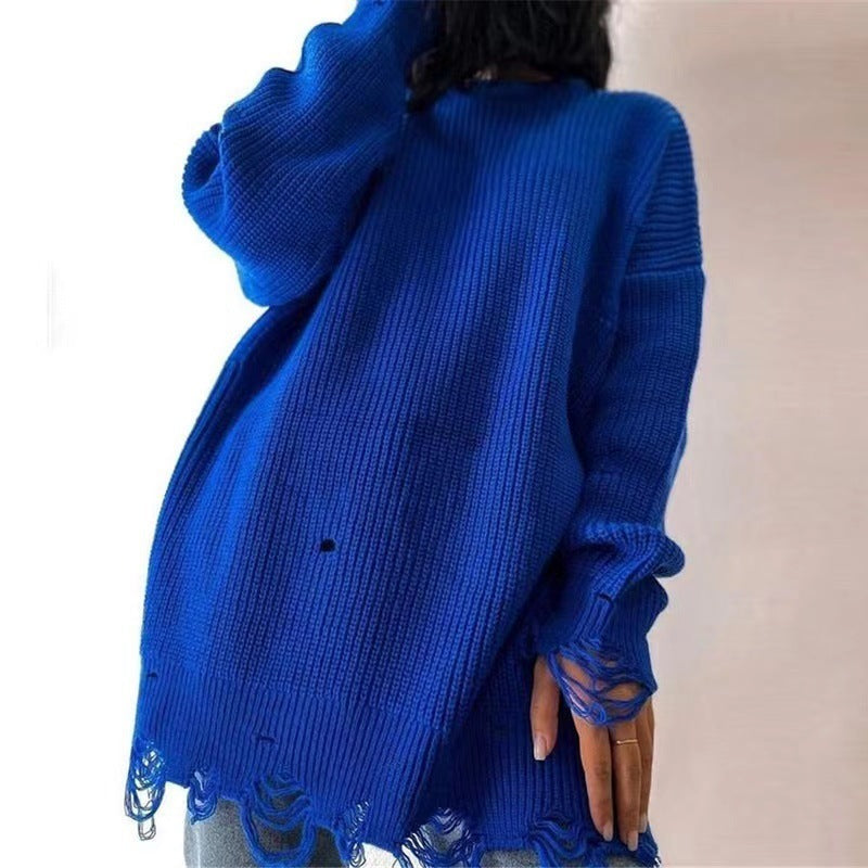 Loose Hole Knitted Pullover Sweater Women