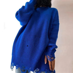 Loose Hole Knitted Pullover Sweater Women