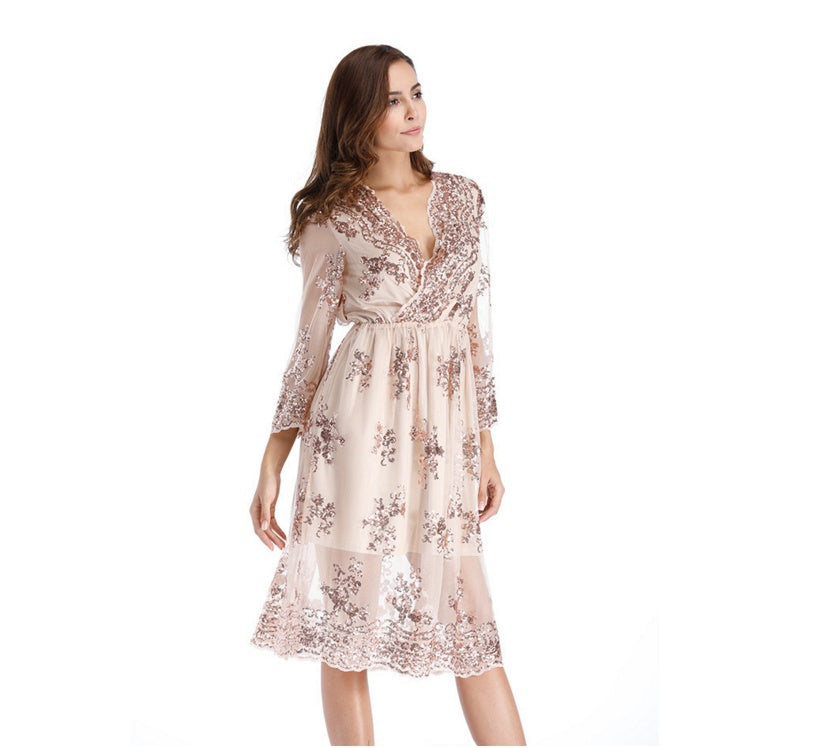 Simplee V long neck party dresses mesh streetwear Christmas MIDI dress female dress