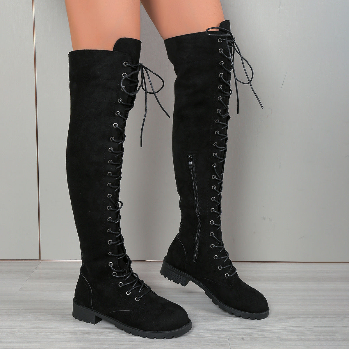 Lace-up Over The Knee Boots Round Head