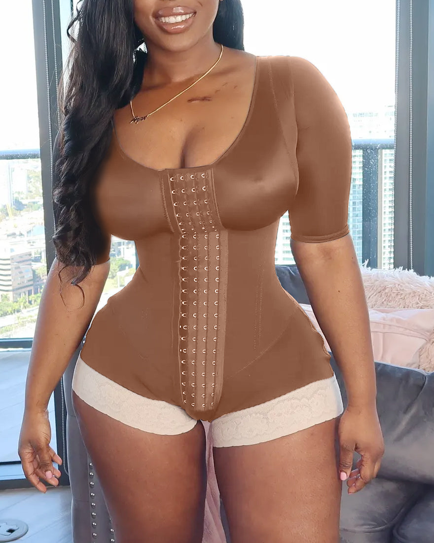 Mid-Sleeve Waist Trainer Bodysuit Shapewear Tummy Control Corset Cincher Postpartum Underwear Fitness Body Shaper