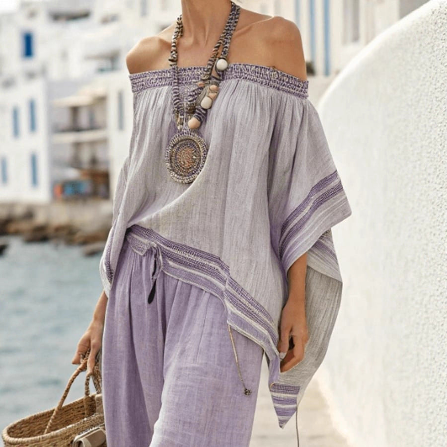 Resort-style Casual Top And Wide-leg Pants Set