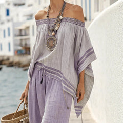 Resort-style Casual Top And Wide-leg Pants Set