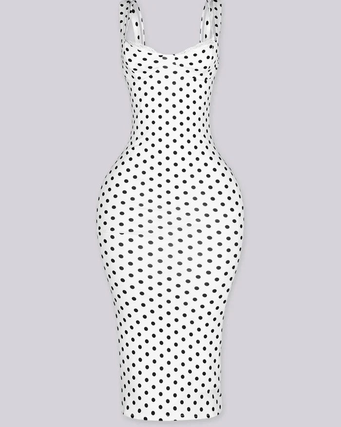 Slim-Fit Stretchy Classic Polka Dot Maxi Dress