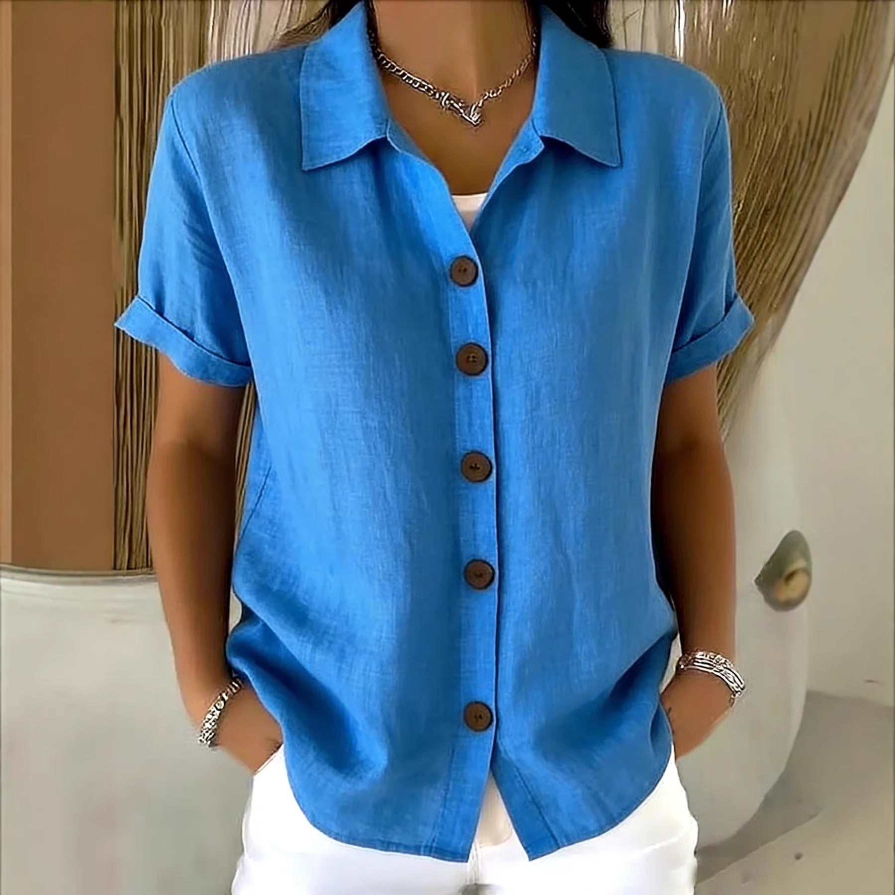 Lapel-button Long-sleeve Shirt