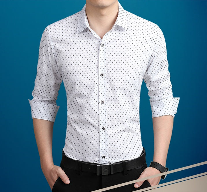 Brand Male Shirt Long-Sleeves Tops Polka Dot Printing Mens Dress Shirts Slim Men Shirt Plus Size M-5XL FGT
