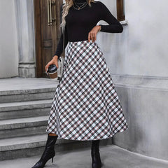 High Waist Casual Loose Plaid Midi Dress