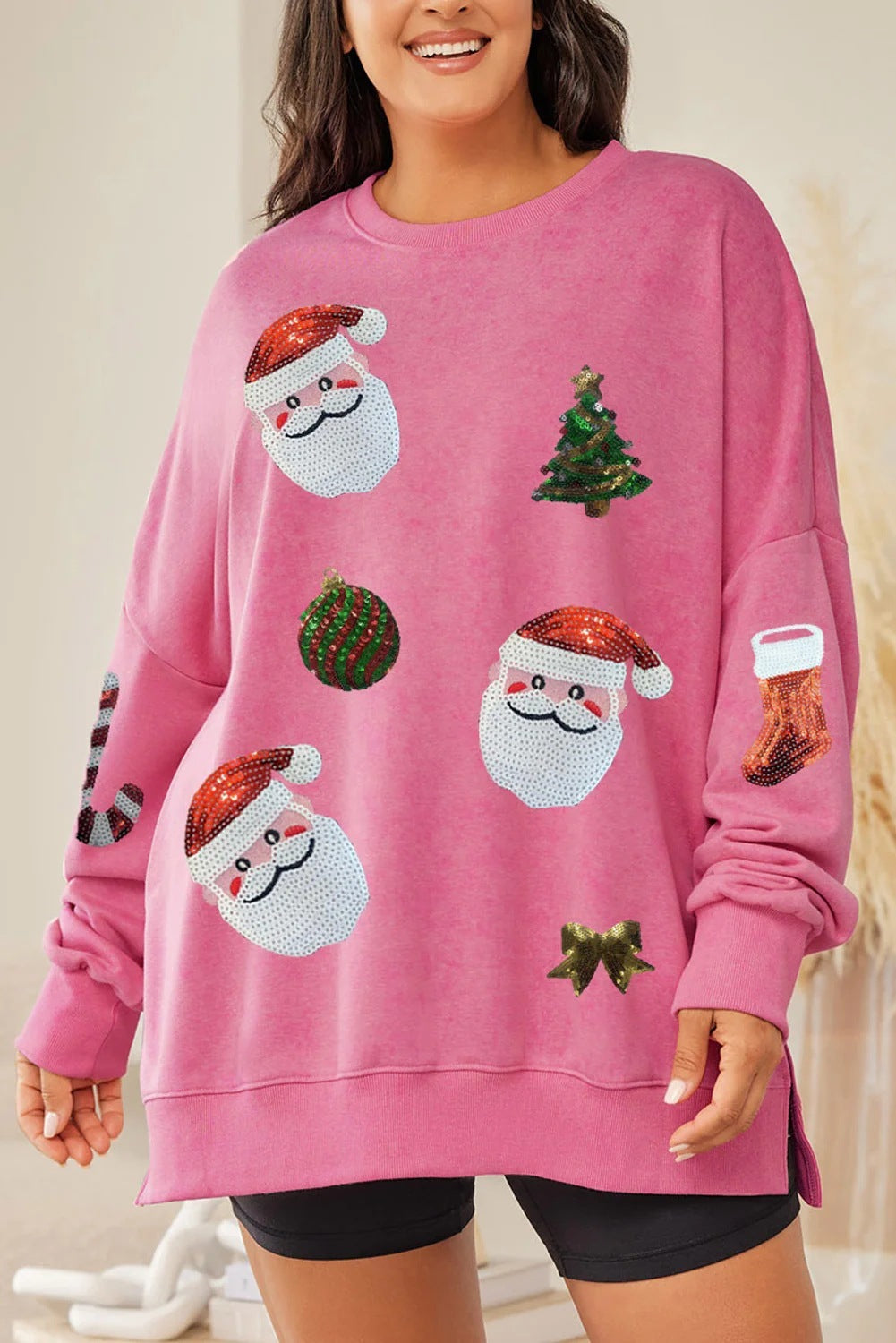 Christmas Sequined Top Loose Casual Long Sleeves Sweater