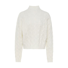 Mock Neck Cable-knit Sweater Loose Pullover Women