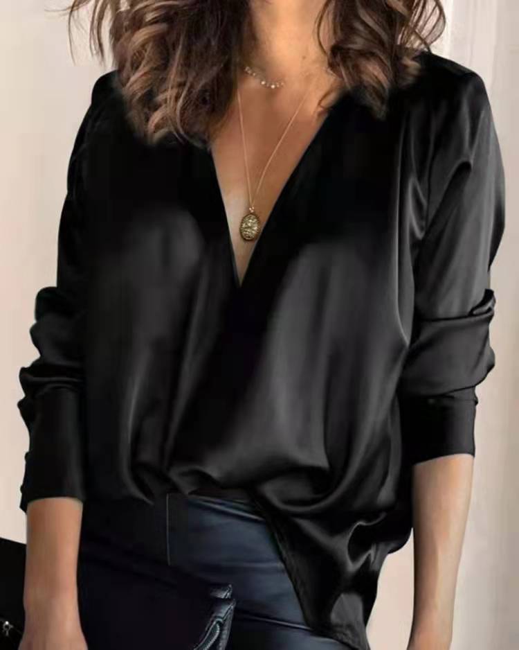 Silky Satin Satin Long-sleeved Shirt