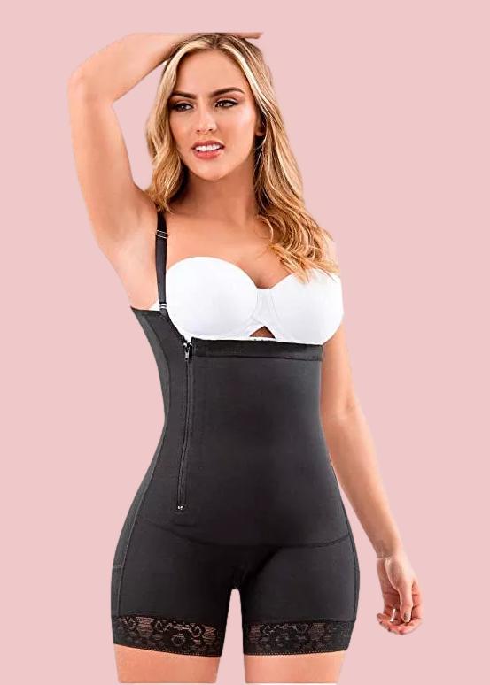 Shapewear Side Zipper Tummy Control Hip Lift Lace Ajustable Shoulder Strap Bodysuit Butt LiFter
