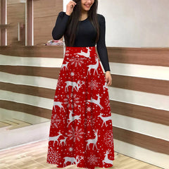 Christmas Print Long Skirt Suit
