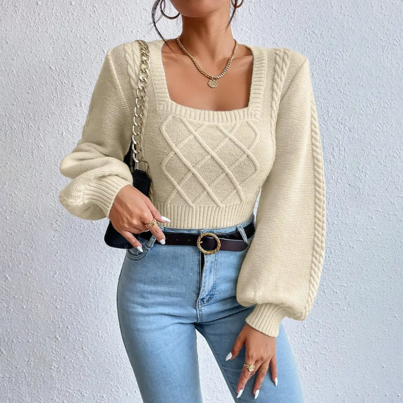 Solid Color Square Collar Sweaters Clothing