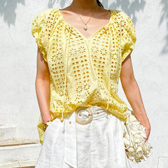 Vacation Style Embroidered Top Short Sleeve French Style Design