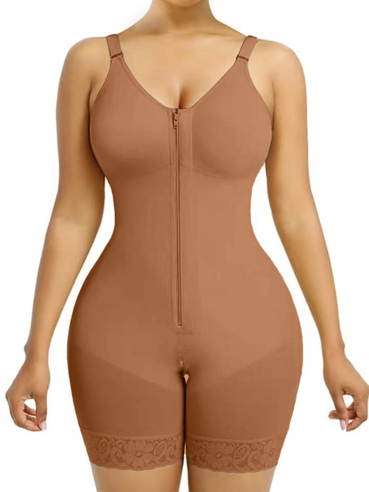 Breathable Leg Fabric Patchwork Bust Shaping Bodysuit