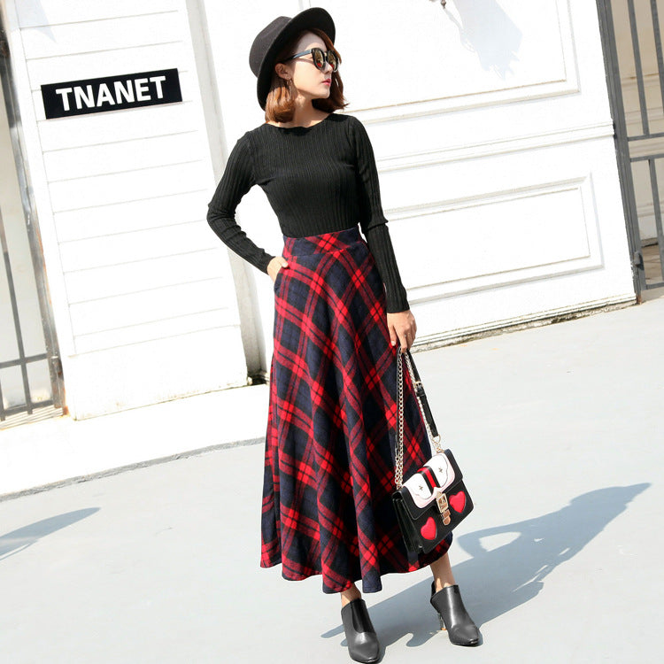 and high-waisted skirt slim woolen skirt