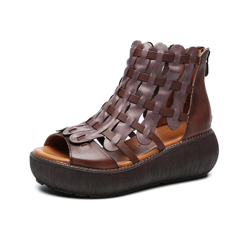 Leather Platform Wedge Heel Sandals For Women
